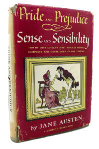 a worn hardback book, the modern library edition of two Jane Austen novels