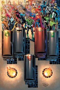 The friends and family of the Justice League mourning at their coffins in homage to the Death of Superman