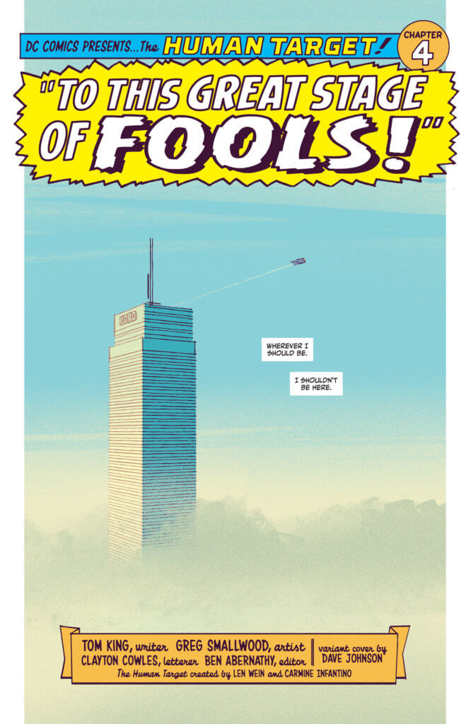 The Bug taking off from Kord Industries, with a title text of "To this great stage of fools!"