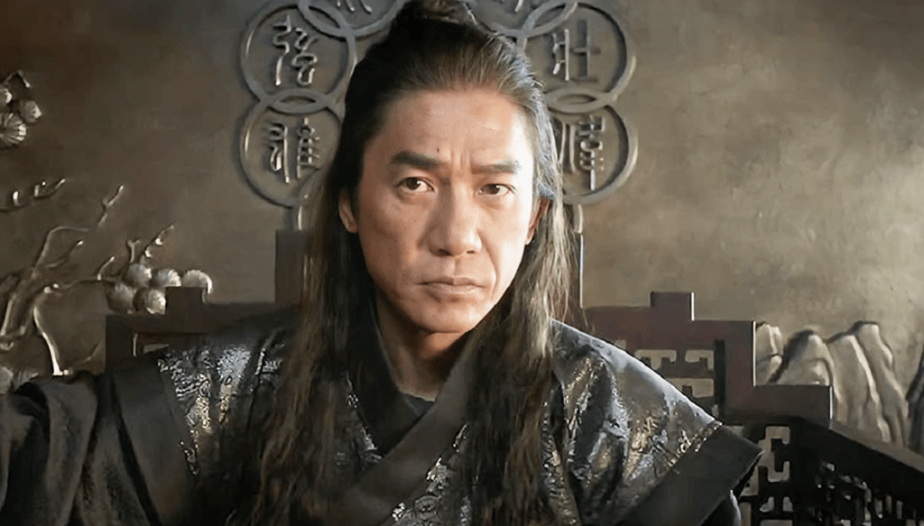 Wenwu (Tony Leung) sits on his Ten Rings throne.