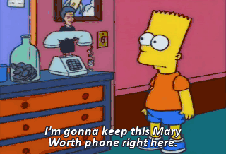 A GIF of Bart Simpson promising to keep his Mary Worth telephone to watch over him so he doesn't do anything bad again