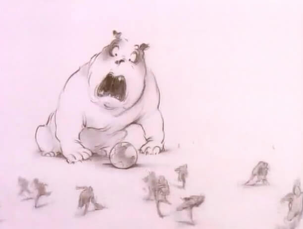 Confused bulldog from Joanna Quinn's cartoon "Britannia"