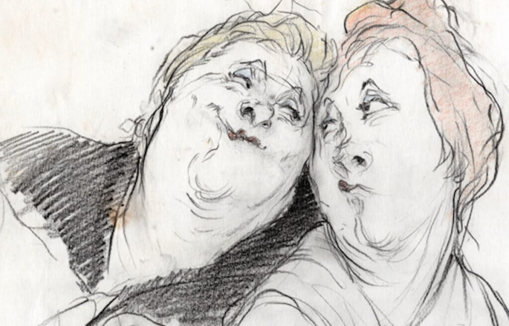 Two women from Joanna Quinn's cartoon "Elles"