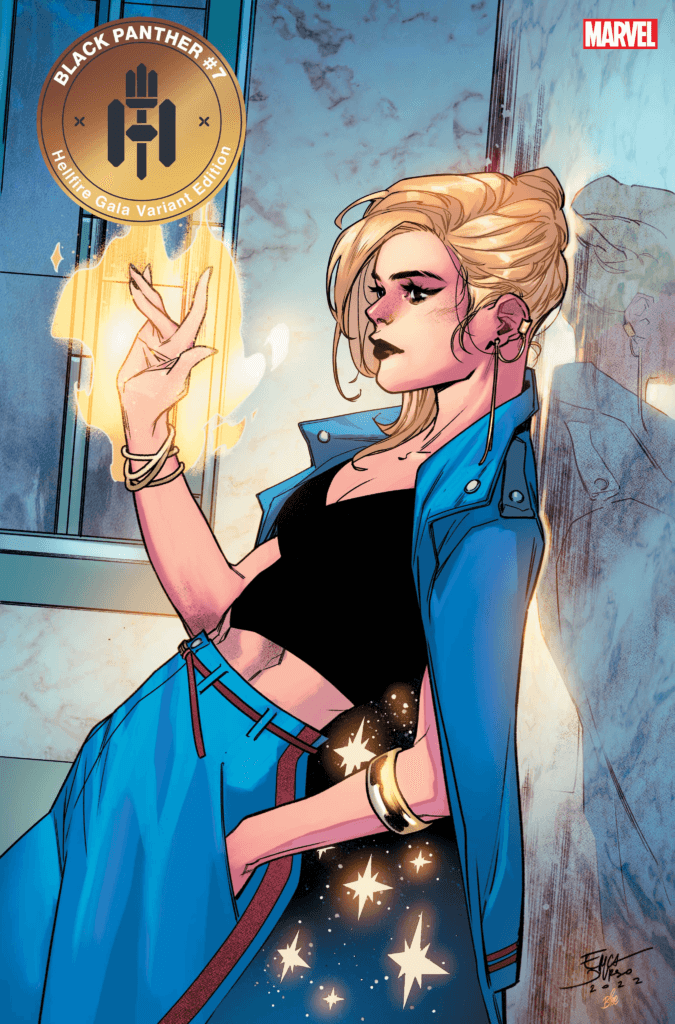 Black Panther #7 cover by Erica D'Urso, featuring Carol Danver's Hellfire Gala 2022 outfit.