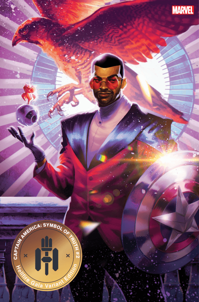 Captain America: Symbol of Truth cover by Mateus Manhanini, featuring Sam Wilson's Hellfire Gala 2022 outfit.