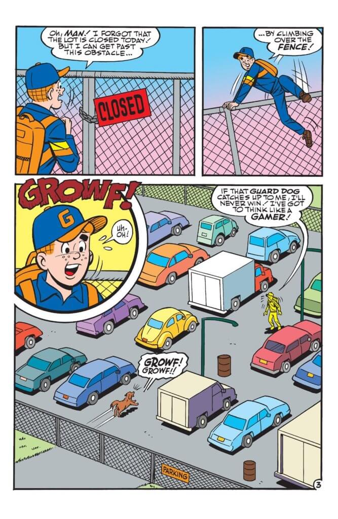Panel art from the Archie Comics story Game Plan, written by Angelo DeCesare, with pencils by Bill Galvan, inks by Bob Smith, colors by Glenn Whitmore, and letters by Jack Morelli. C March 2022 by Archie Comics