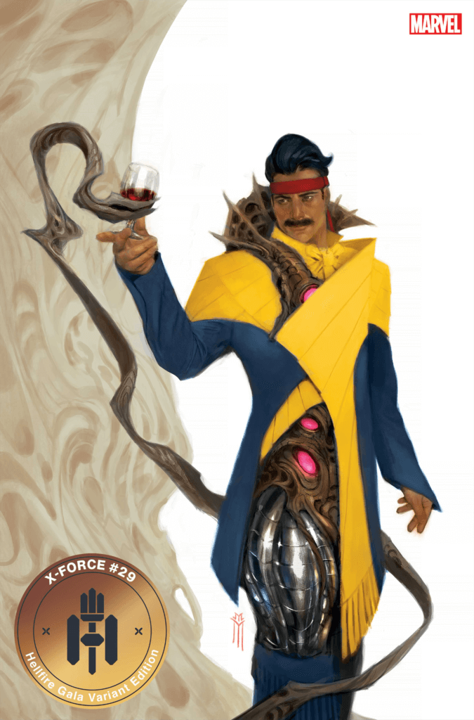 X-Force #29 cover by Miguel Mercado, featuring Forge's Hellfire Gala 2022 outfit.