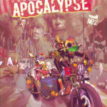 A person in eclectic and protective clothes rides a motorcycle with a dog in the side car