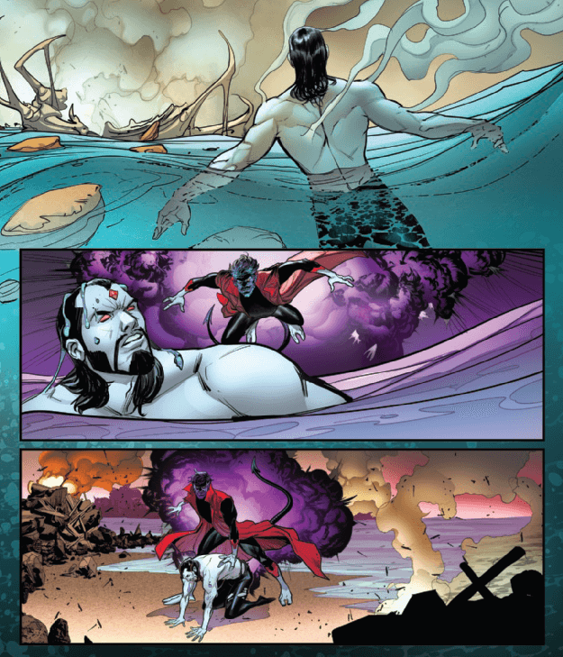 Nightcrawler teleports in to rescue Sinister. From Immortal X-Men #2, art by Lucas Werneck and David Curiel.