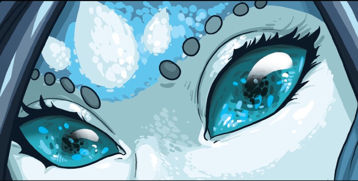 The blue, ocean-like eyes of a monstrously beautiful mermaid