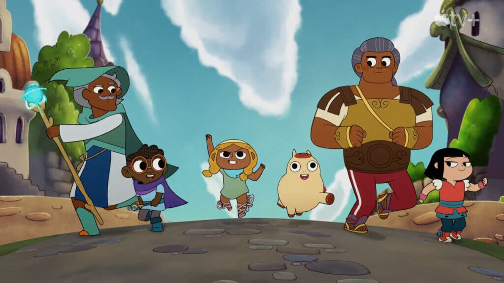 An image from pinecone and pony shows the titular heroes surrounded by their diverse group of friends