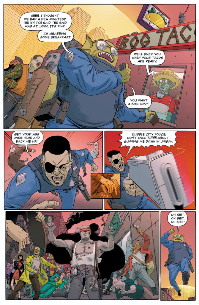 The third page of the upcoming comic Justice Warriors from AHOY Comics