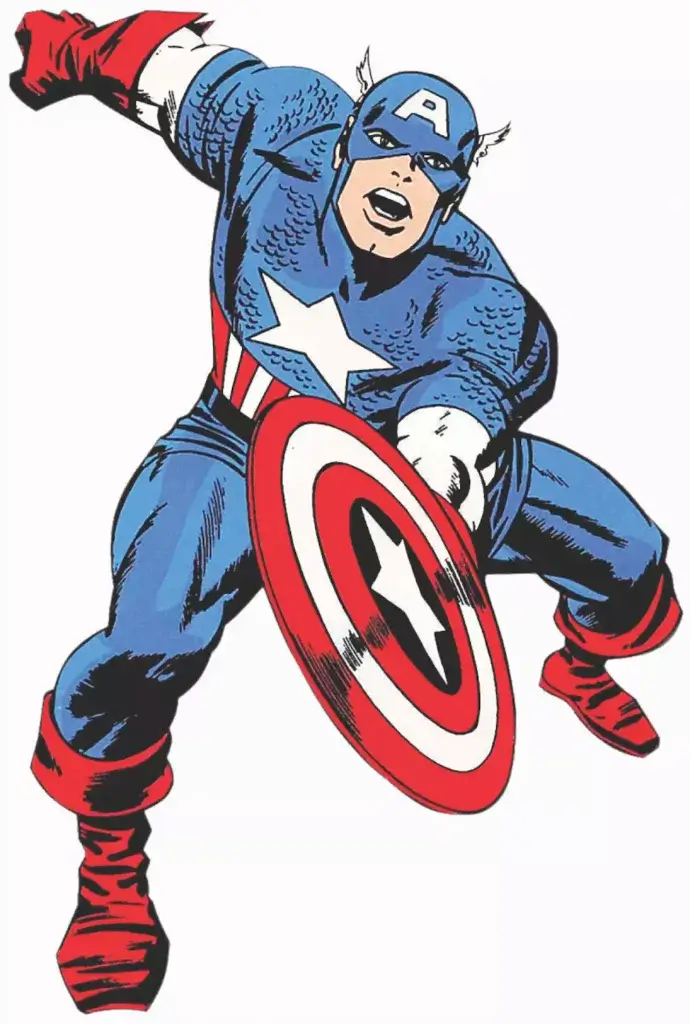 Classic Captain America runs towards the screen