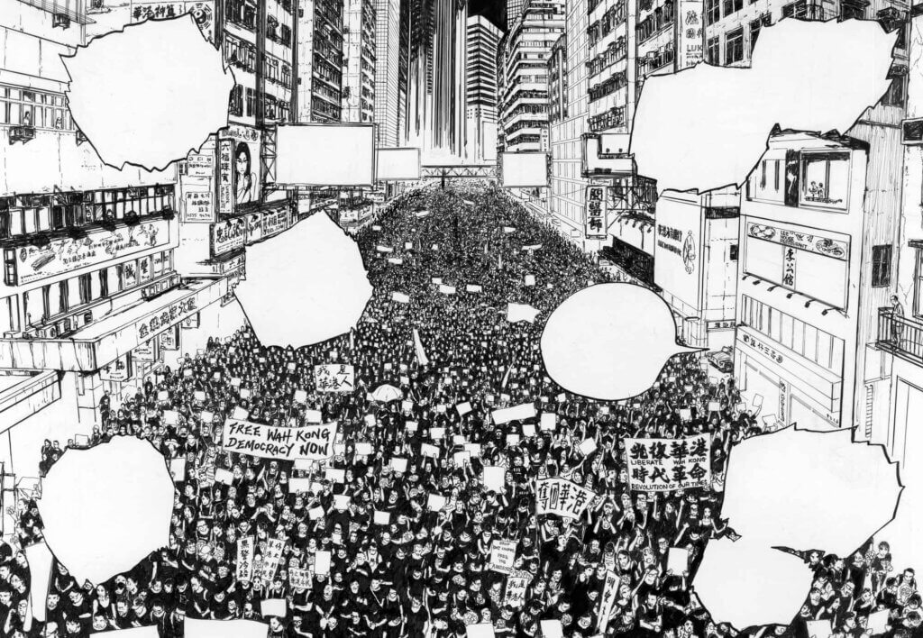 A scene of a pro-democracy protest in Hong Kong