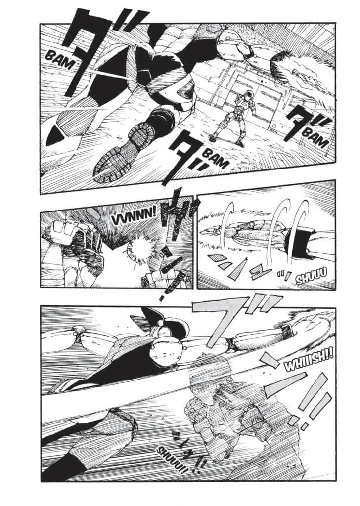 Two robots engage in heated combat