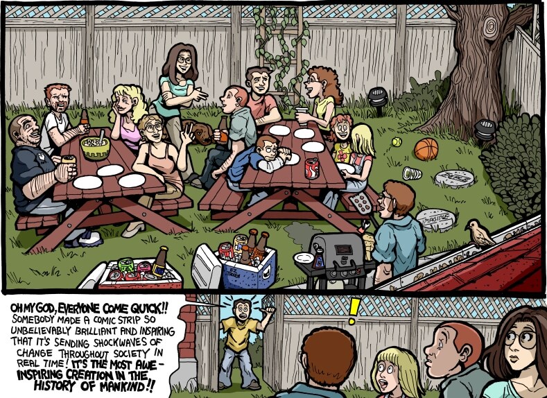 Excerpt from a Subnormality comic in which a character describes "a comic strip [that's] unbelievably brilliant and inspiring"