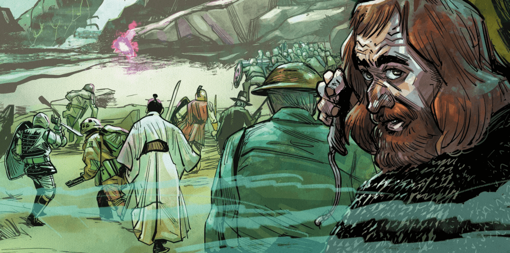 An establishing shot of the battle that forms the central setting for End After End, by Andry, Daniel, Sunando, Russell, Campbell