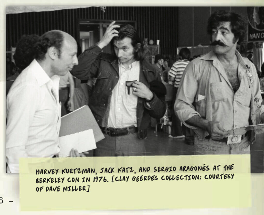 A photo of Harvey Kurtzman, Jack Katz, and Sergio Aragones at the Berkeley Con in 1976