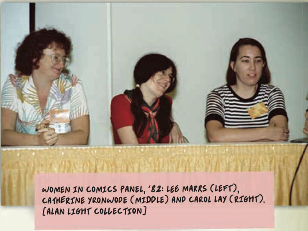 Lee Mars, Catherine Yronwode, and Carol Lay at the Women in Comics Panel in 1982