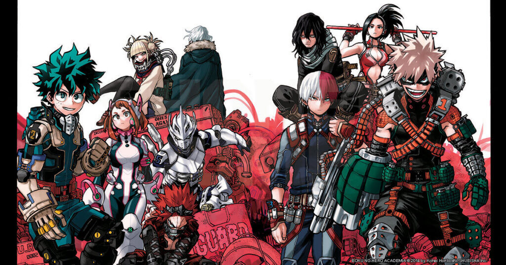 splash image depicting main characters of My Hero Academia standing together