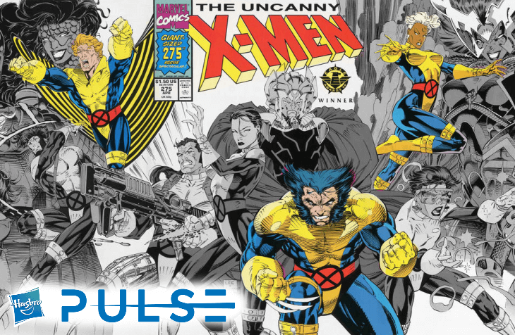 A banner featuring the main X-Men team from Uncanny X-Men 275. The cover has been shifted to greyscale, and only the characters with figures announced are in color.