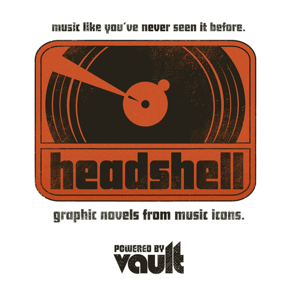 Promo graphic for Vault Comics new imprint Headshell, featuring a stylised record player.