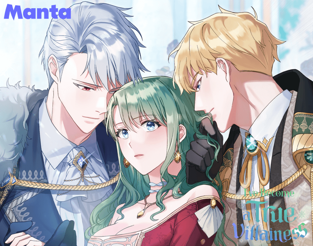 The main character from I've Become a True Villainness surrounded by her two love interests.