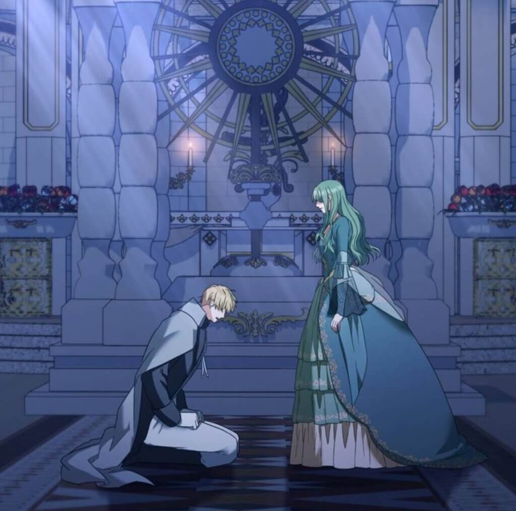 Panel of Callis and Seria in a cathedral.