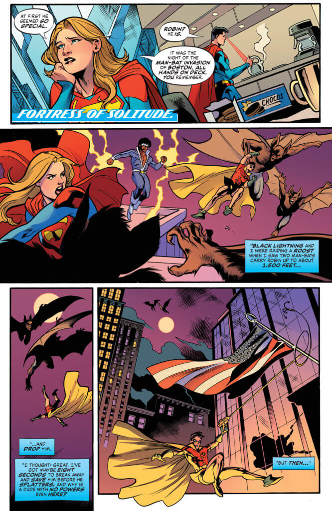 Supergirl reminisces about her first meeting with Robin when asked about how their date went. 