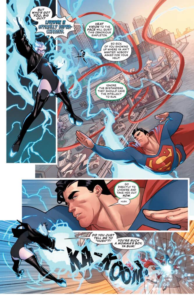 Superman fighting against Livewire