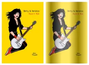 Side by side images of a graphic of Veronica from Betty and Veronica Rock 'n' Roll