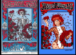 Josie is shown side-by-side with the iconic cover for The Grateful Dead's Skull and Roses album, posed similarly and wearing similar flowers in her hair.