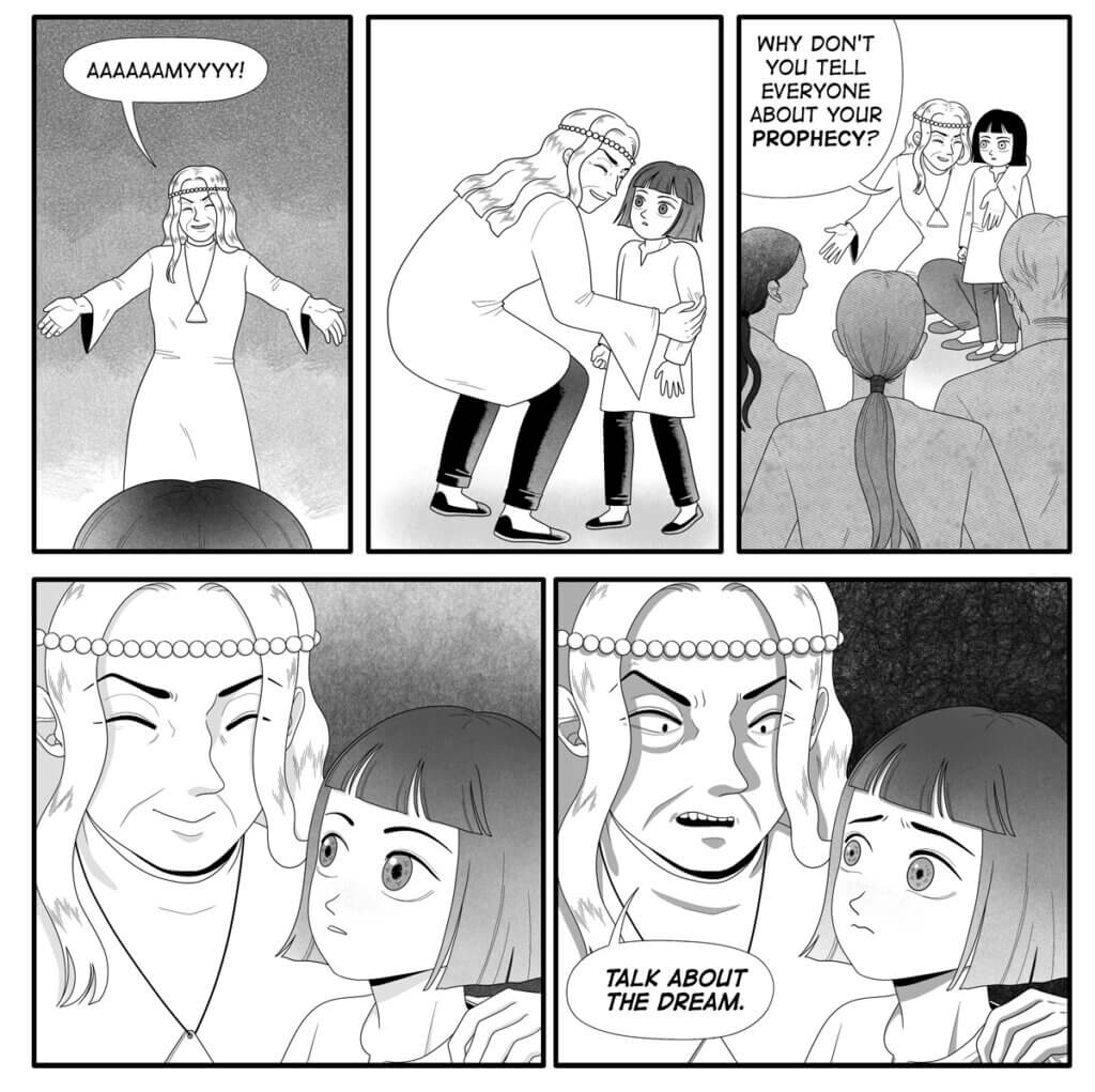 Small child is grabbed and being coerced into speaking by scary adult