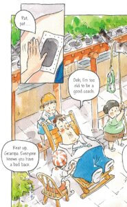 Yu'er helping her grandfather after his back is injured.