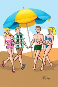 Variant Archie art showing two differently dressed pairs of Archie and Betty