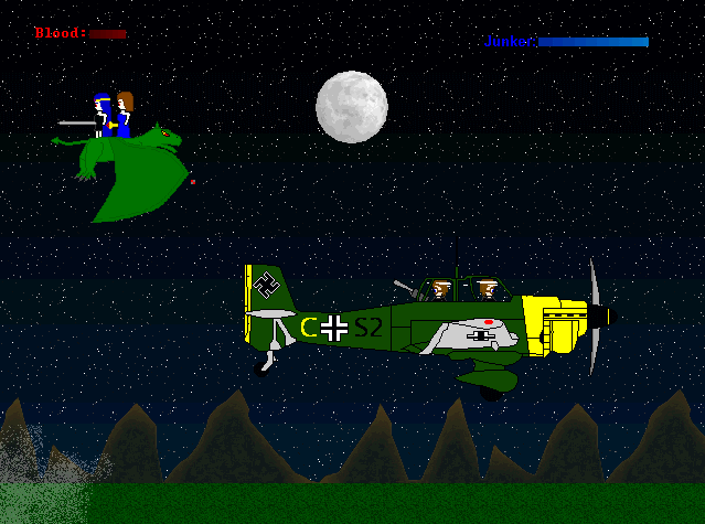 Scene from The LAst Resurrection. A dragon fights a Nazi aircraft.