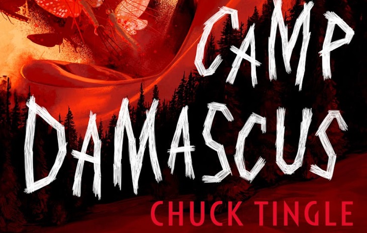 A crop of the cover for Camp Damascus, with the book's name written in jagged font above the author's name: Chuck Tingle.