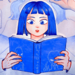 small female child reading a book