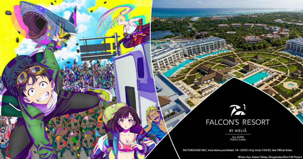 promotional graphic depicting zom 100 and resort in punta cana