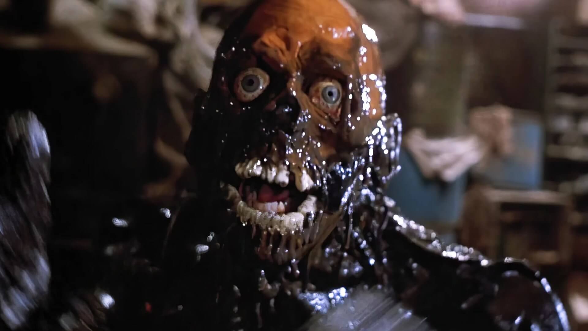 Still from the film The Return of the Living Dead showing a melting zombie.