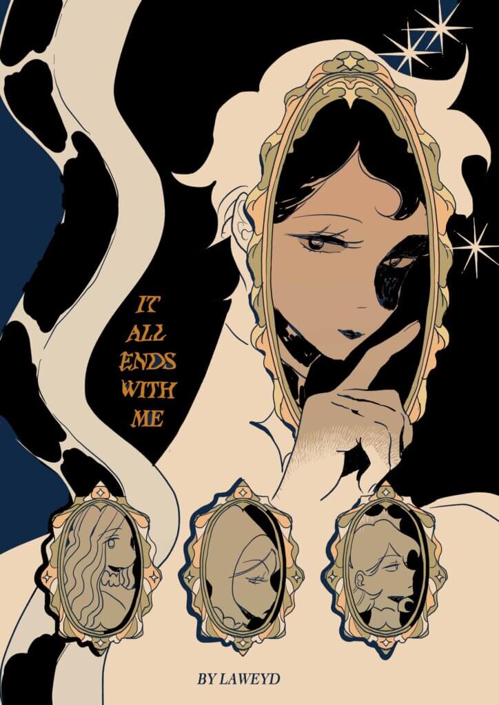 A woman is reflected in a magical mirror