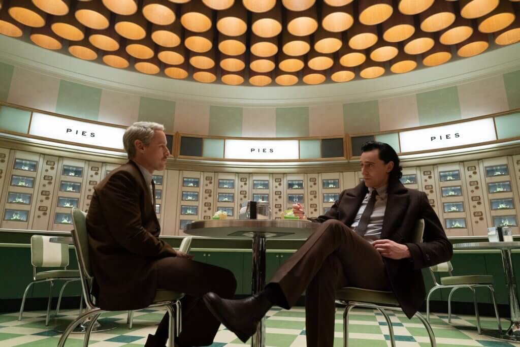 (L-R): Owen Wilson as Mobius and Tom Hiddleston as Loki in Marvel Studios' LOKI, Season 2, exclusively on Disney+. Photo by Gareth Gatrell. © 2023 MARVEL.