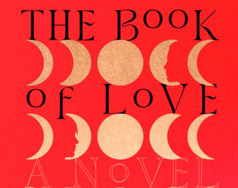 a section of the cover of The Book of Love by Kelly Link shows the title and people's faces silhouetted in the moon's phases