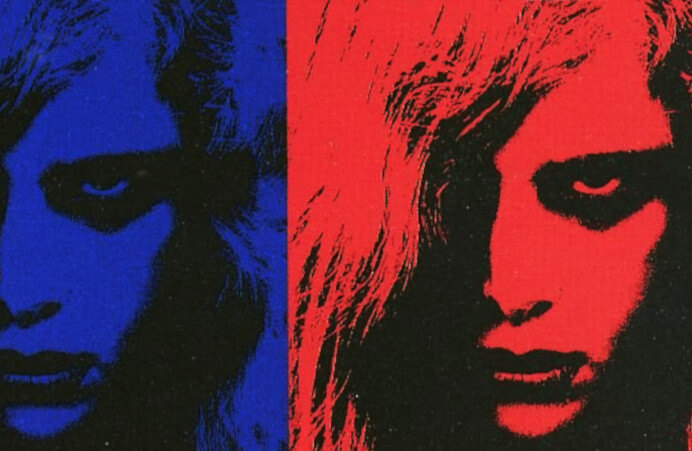 Detail from the cover of the Night of the Living Dead 30th Anniversary Edition VHS. Shows the zombie girl Karen in a variety of colours, similar to Andy Warhol's Marilyn Monroes.