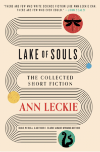 The cover of Lake of Souls by Ann Leckie has several curved lines against beige
