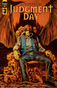 Archie Andrews sits on a throne made of orange skulls and bat wings