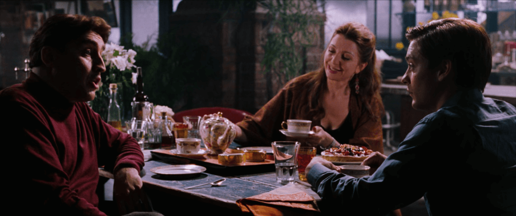 Alfred Molina as Doctor Octavius having lunch with Peter Parker in Spider-Man 2