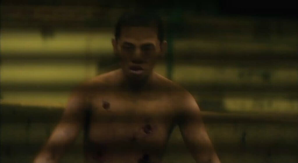 Still from the film Diary of the Dead showing blurry footage of a zombie.