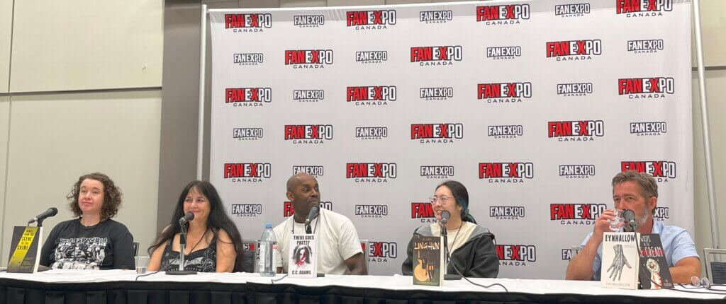 Jessica Peter, Sèphera Girón, CC Adams, Ai Jiang, and Tim McGregor discuss ghost stories at Fan Expo Canada 2024