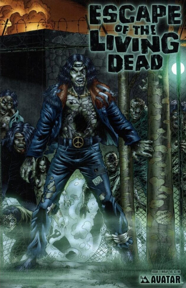 Cover to Escape of the Living Dead volume 1, showing the zombie anti-hero "Deadhead" in his starts-and-stripes biker duds.
